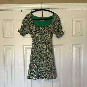 Altar'd State Green Puff Sleeve Mini Sundress